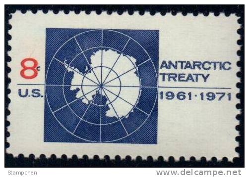 1971 USA Antarctic Treaty 10th Anni Stamp #1431 Map Environmental Peace Polar - Preservare Le Regioni Polari E Ghiacciai