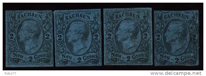 1855-60. Germany - Saxony.  Four Stamps. Mint (*), No Gum.   Scott Nr. 11.  (G68a008) - Saxe