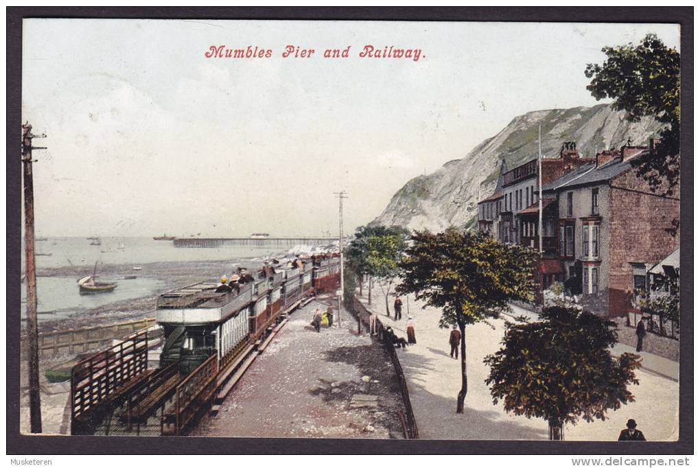 United Kingdom PPC Wales Mumbles Pier And Railway SWANSEA 1910 Shipsmail Card From SS Næsborg Dansk (2 Scans) - Glamorgan