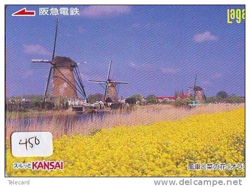 Carte Prépayée Japon * MOULIN (450) WINDMILL * PREPAID CARD * Mühle * KARTE JAPAN * MOLEN * - Landschappen