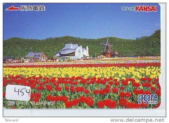 Carte Prépayée Japon * MOULIN (454) WINDMILL * PREPAID CARD * Mühle * KARTE JAPAN * MOLEN * TULP * TULIPS * BOLLENVELDEN - Landscapes