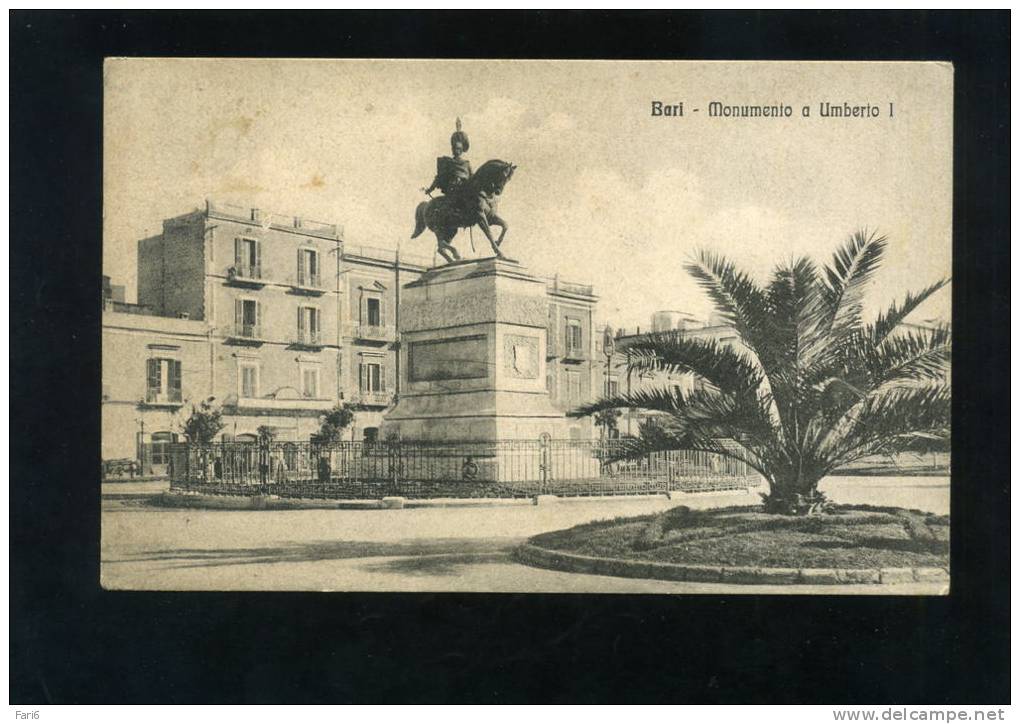 T0012 CARTOLINA ILLUSTRATA BARI MONUMENTO UMBERTO I  FP.V. 1915 - Bari