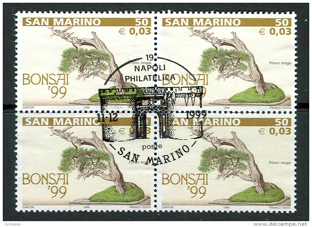 SAN MARINO 1999 - BONSAI '99 - QUARTINA Con  ANNULLO SPECIALE NAPOLI PHILATELICA 11.12.1999 - Abarten Und Kuriositäten