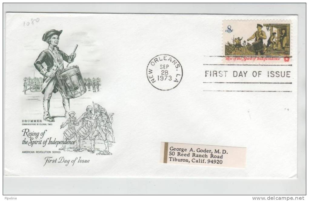 USA FDC 28-9-1973 Rise Of The Spirit Of Independence With Artmaster Cachet And Address - 1971-1980