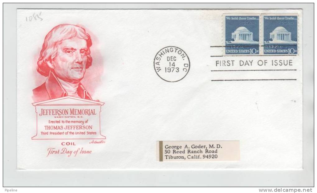USA FDC 14-12-1973 Thomas Jefferson Memorial With Artmaster Cachet And Address - 1971-1980