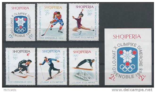 ALBANIE 1968 - J O Grenoble 68 (Ski Hockey Patinage ...) Lot Neuf Sans Charniere - Bloc Non Dentele (Yvert 1057/62 BF 7) - Albania