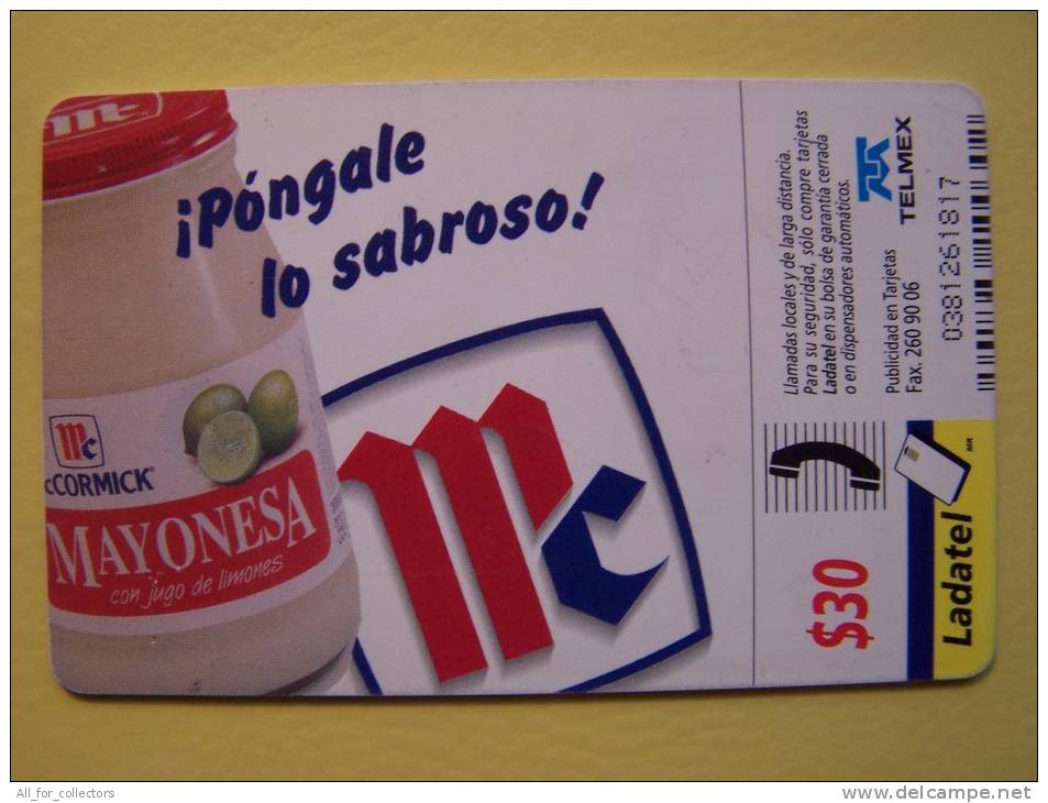 Advertising, Mayonesa Mc, Mexico Chip Phone Card Telmex Ladatel, Car Auto - Mexique