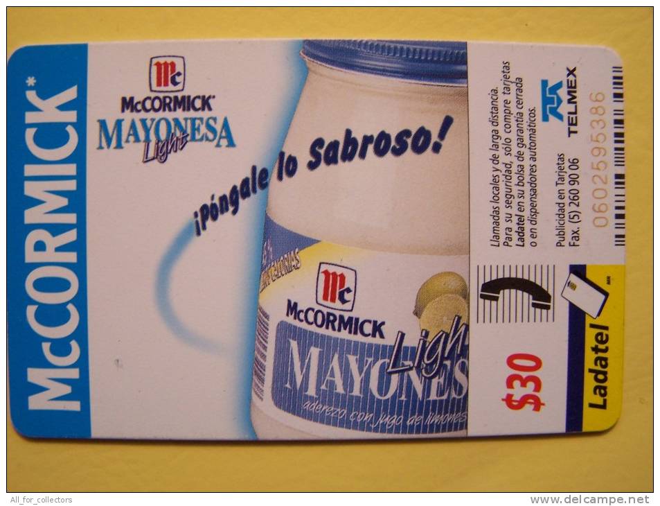 Advertising Mayonesa, Car Auto, Mexico Chip Phone Card Telmex Ladatel, McCormick, - Mexique
