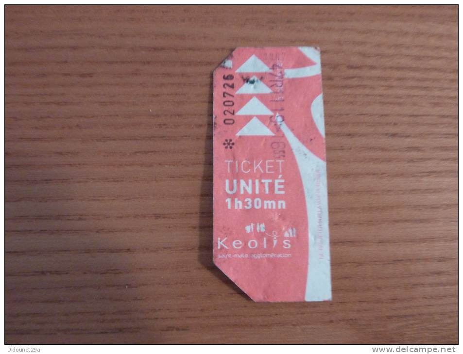 Ticket De Bus Keolis "ticket Unité (rouge) " 2011 SAINT MALO (35) - Europe