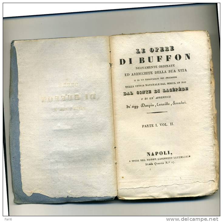 T0049 LIBRO LE OPERE DI BUFFON ORDINATE DAL CONTE DI LACEPEDE PARTE I VOL II  NAPOLI GABINETTO LETTERARIO (18??) - Libri Antichi