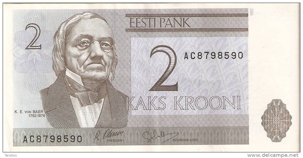 BILLETE DE ESTONIA DE 2 KROONI SERIE AC DEL  AÑO 1992 (BANKNOTE) - Estonia