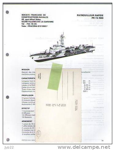Fiche Marine Nationale Bateau De Guerre Patrouilleur Rapide PR 72-560 - Interception - Beaucoup D'indications - Boten