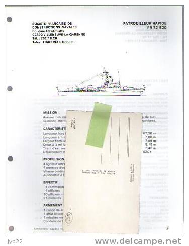 Fiche Marine Nationale Bateau De Guerre Patrouilleur Rapide PR 72-520 - Interception - Beaucoup D'indications - Bateaux