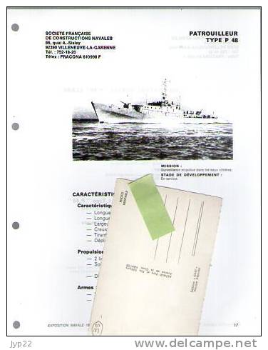 Fiche Marine Nationale Bateau De Guerre Patrouilleur Type P 48 - Surveillance & Police - Beaucoup D'indications - Boten