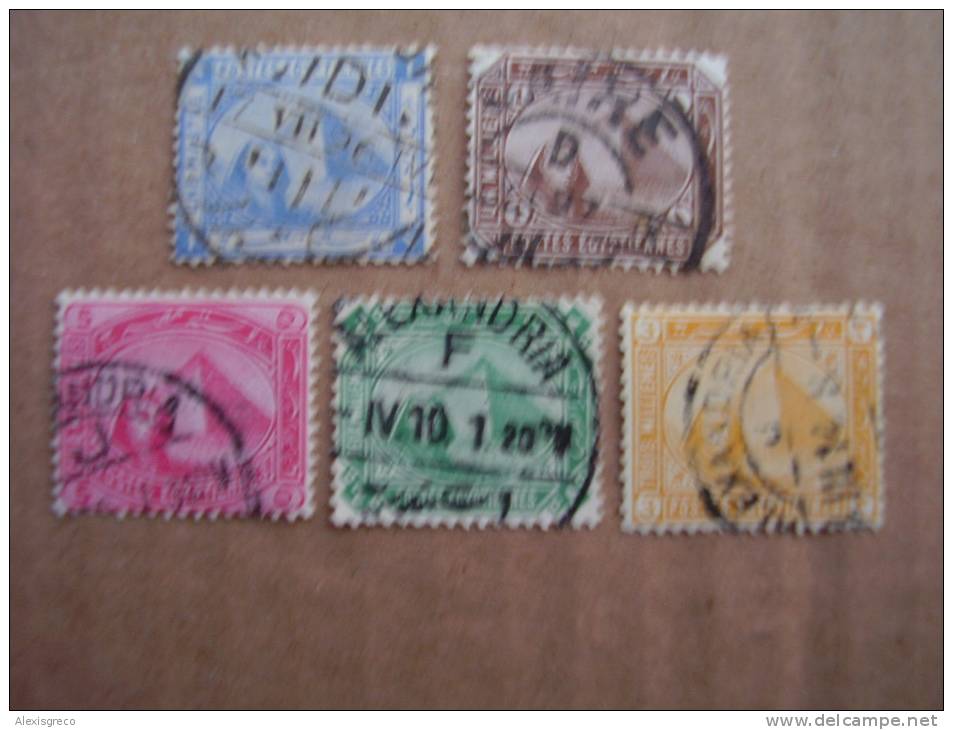EGYPT  PYRAMID STAMPS Mills/Piastres Values FIVE DIFFERENT VERY OLD USED. - 1866-1914 Khédivat D'Égypte