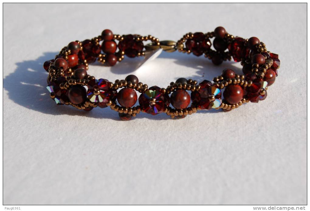 Bracelet Perles Cristal Swarovski Et Pierres Semi-précieuses Jaspe - Armbänder