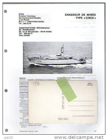 Fiche Marine Nationale Bateau De Guerre Chasseur De Mines Type Circé - Beaucoup D'indications - Boats