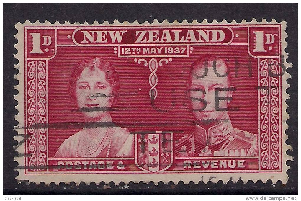 NEW ZEALAND 1937 KGV1  1d CARMINE USED CORONATION STAMP SG 599.(B196) - Gebraucht