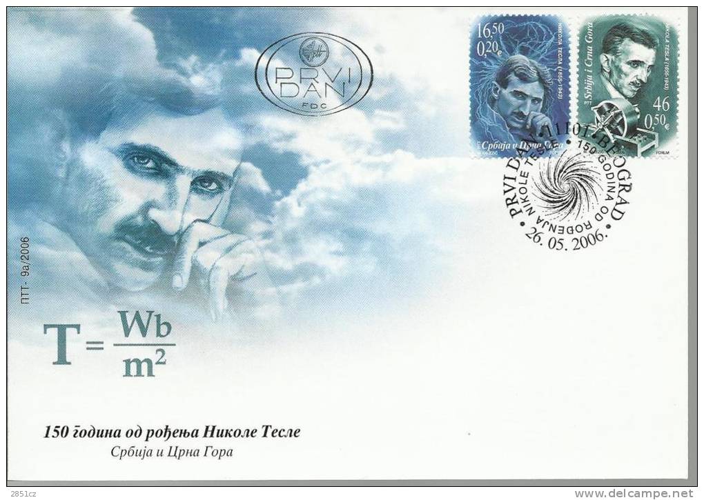 150th ANNIVERSARY OF BIRTH NIKOLA TESLA, 2006., Serbia And Montenegro, FDC - Electricité