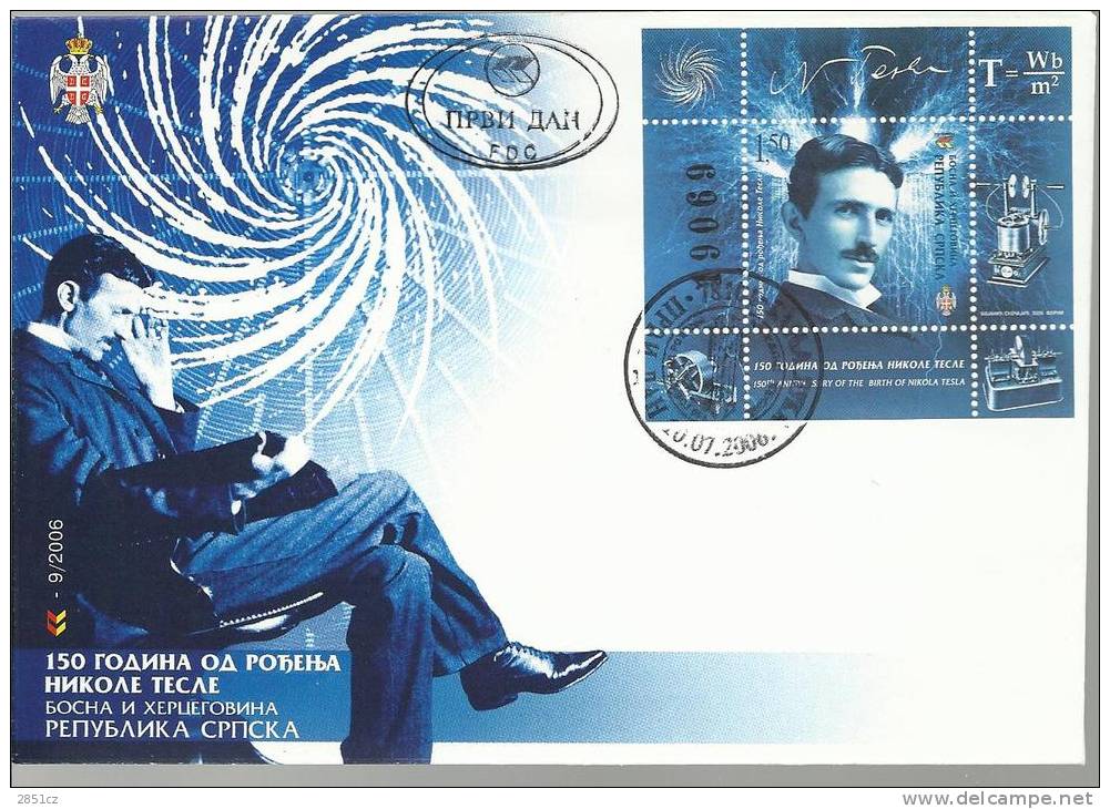 150th Anniversary Of Birth Nikola Tesla, 2006., Bosnia And Herzegovina, Serbish Republic, FDC - Elektriciteit