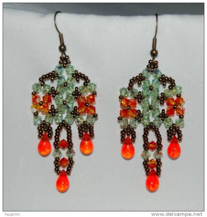 Boucles D´oreilles Perles En Cristal Swarovski Et Perles En Verre - Ohrringe