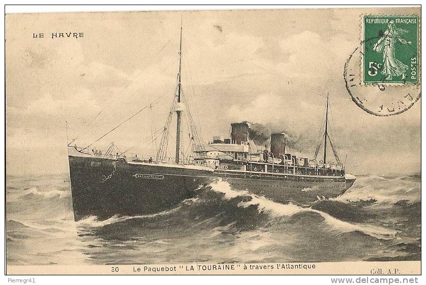 CPA-1910-PAQUEBOT-LA TOURAINE CIE  GENERALE  TRANSTLANTIQUE--TBE - Steamers