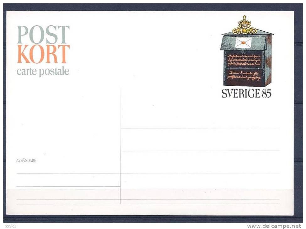 Sweden Post Kort Unused 85 Ore Mailbox - Postal Stationery