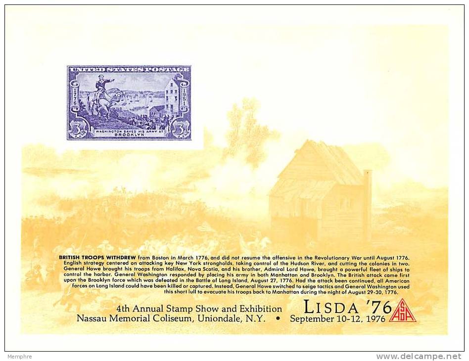 ASDA Philatelic Exhibiton Souvenir Card   LISDA   '76  The Revolutionary War - Souvenirkarten