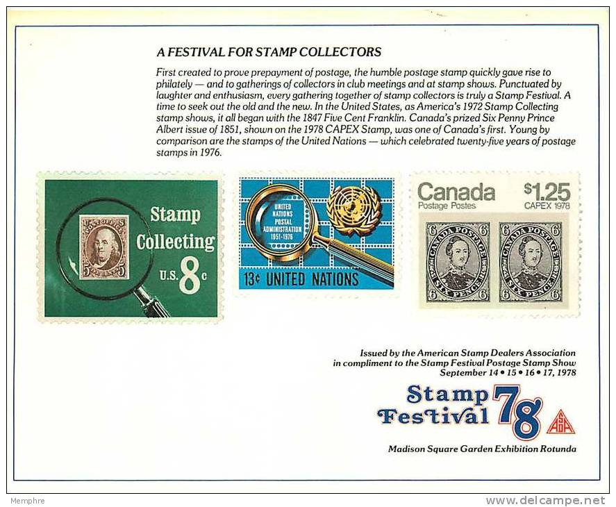 ASDA Philatelic Exhibiton Souvenir Card   Stamp Festival   '78 - Recordatorios