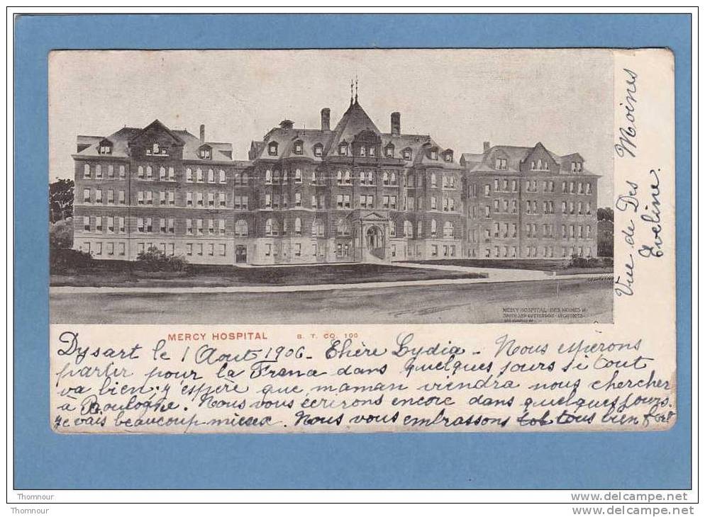 DES MOINES  -  MERCY HOSPITAL   - 1906 - CARTE PRECURSEUR  - - Des Moines