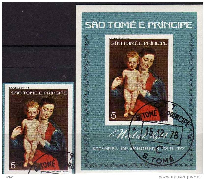 Weihnachten 1977 St.Thomas/Prinzeninsel 484 Plus Block 4 O 13€ Gemälde Rubens Maria Christmas Bloc Art Sheet Of Sao Tome - Theologen