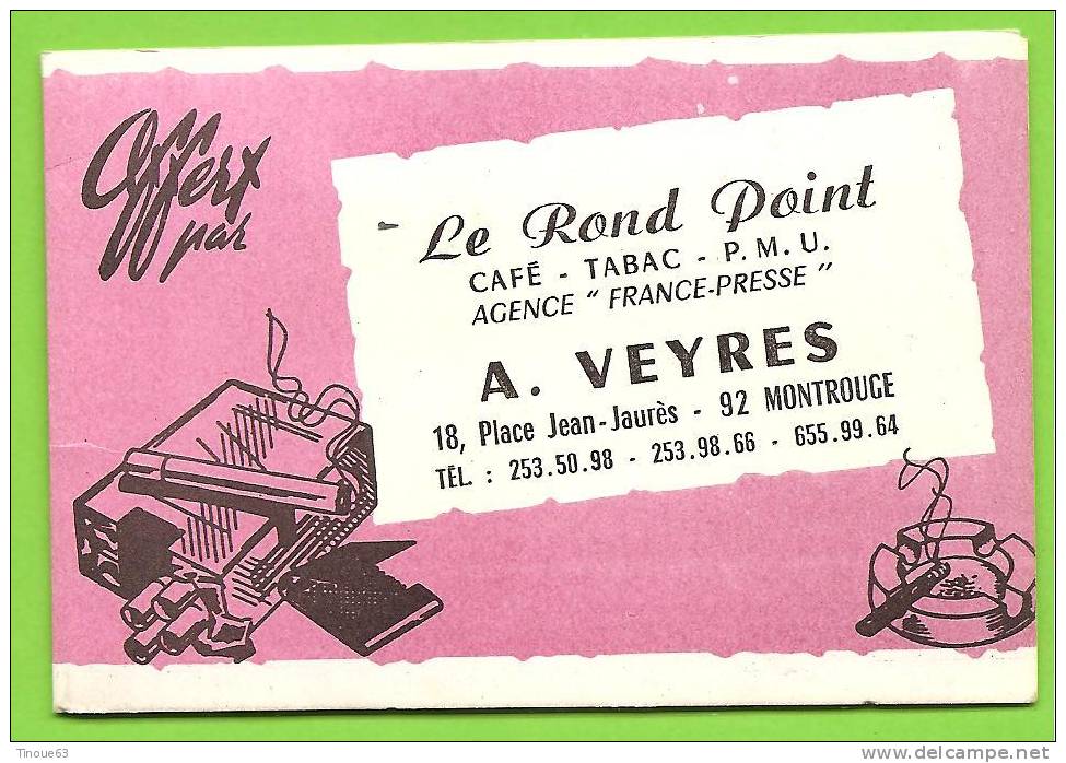 92 - MONTROUGE - Calendrier 1971 Offert Par A. VEYRES, Café, Tabac "LE ROND POINT" - Petit Format : 1971-80