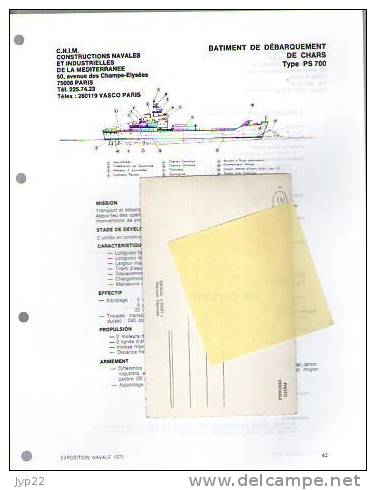 Fiche Marine Nationale Bateau De Guerre Bâtiment De Débarquement De Chars Type PS 700 - Beaucoup D'indications - Schiffe