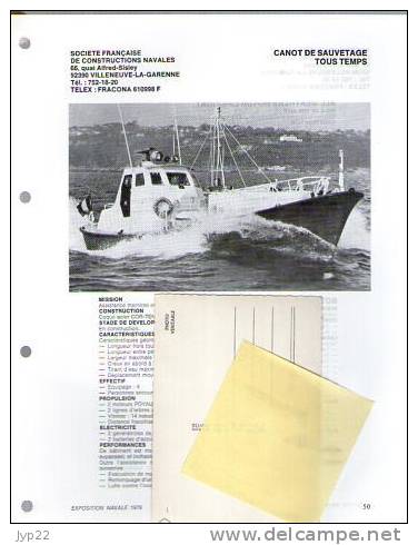 Fiche Marine Nationale Bateau Canot De SauvetageTous Temps - Assistance Maritime - Beaucoup D'indications - Boten