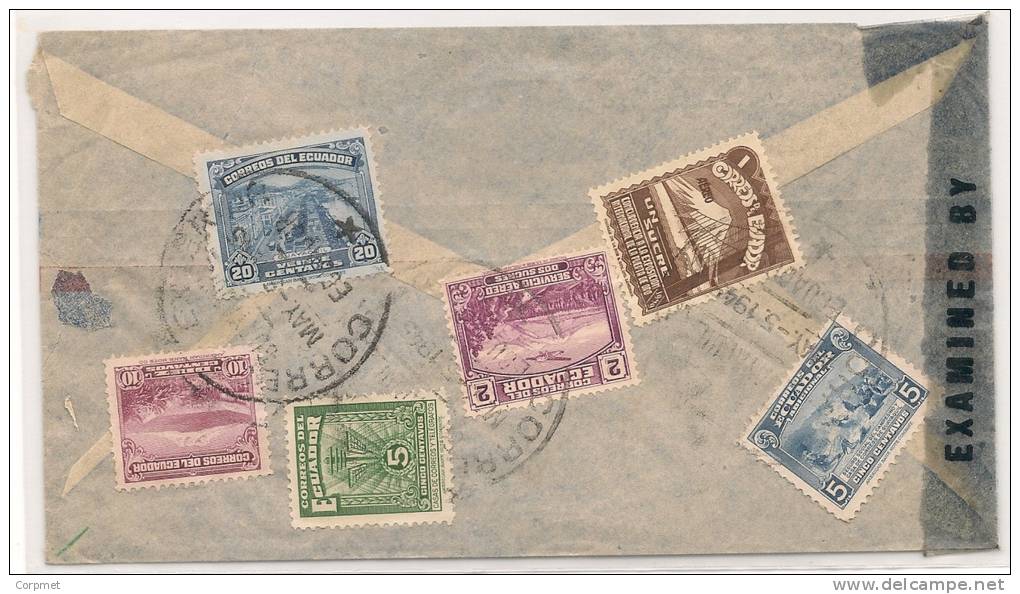 VOLCANOS - VOLCAN - + TELEGRAPH  - VF ECUADOR 1945 CENSORED PROFUSE FRANKING COVER (6 Stamps)  From GUAYAQUIL To NY - Volcanos