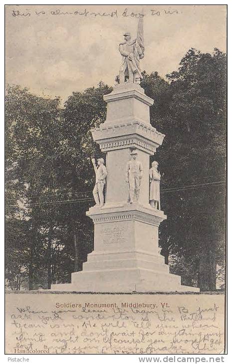 Middlebury Vermont - Soldiers Monument - Simple Back - Stamp & Postmark 1906 - 2 Scans - Andere & Zonder Classificatie