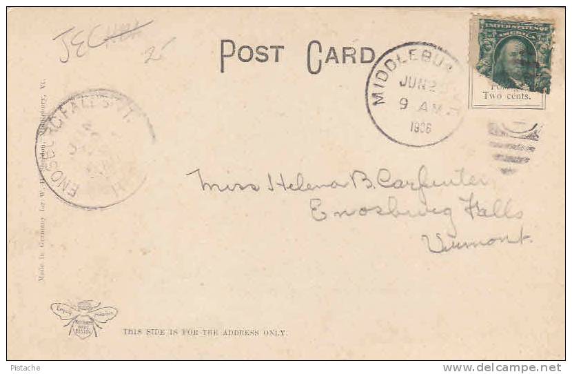 Middlebury Vermont - Soldiers Monument - Simple Back - Stamp & Postmark 1906 - 2 Scans - Andere & Zonder Classificatie