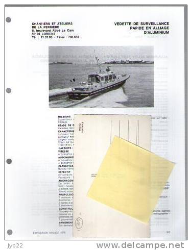 Fiche Marine Nationale Bateau Vedette De Surveillance Rapide En Alliage D' Aluminium - Douane ..- Beaucoup D'indications - Boten