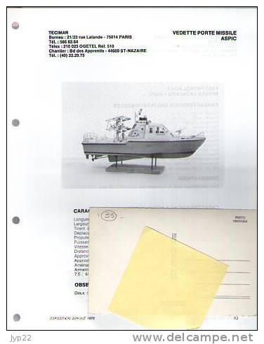 Fiche Marine Nationale Bateau De Guerre Vedette Porte Missile Aspic - Beaucoup D'indications - Bateaux