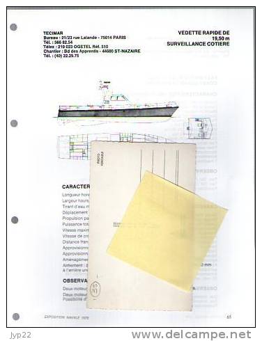Fiche Marine Nationale Bateau Vedette Rapide De 19,50 M Surveillance Cotière - Beaucoup D'indications - Schiffe