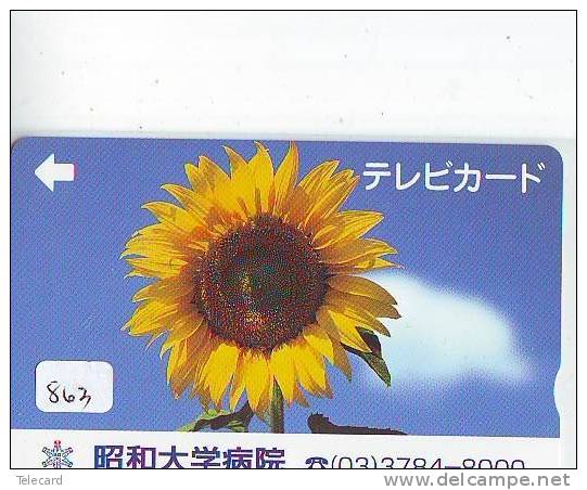 Carte Prépayée Japon * Fleur TOURNESOL (863) SUNFLOWER  * Japan Flower Prepaid Card * Blume Karte * - Blumen