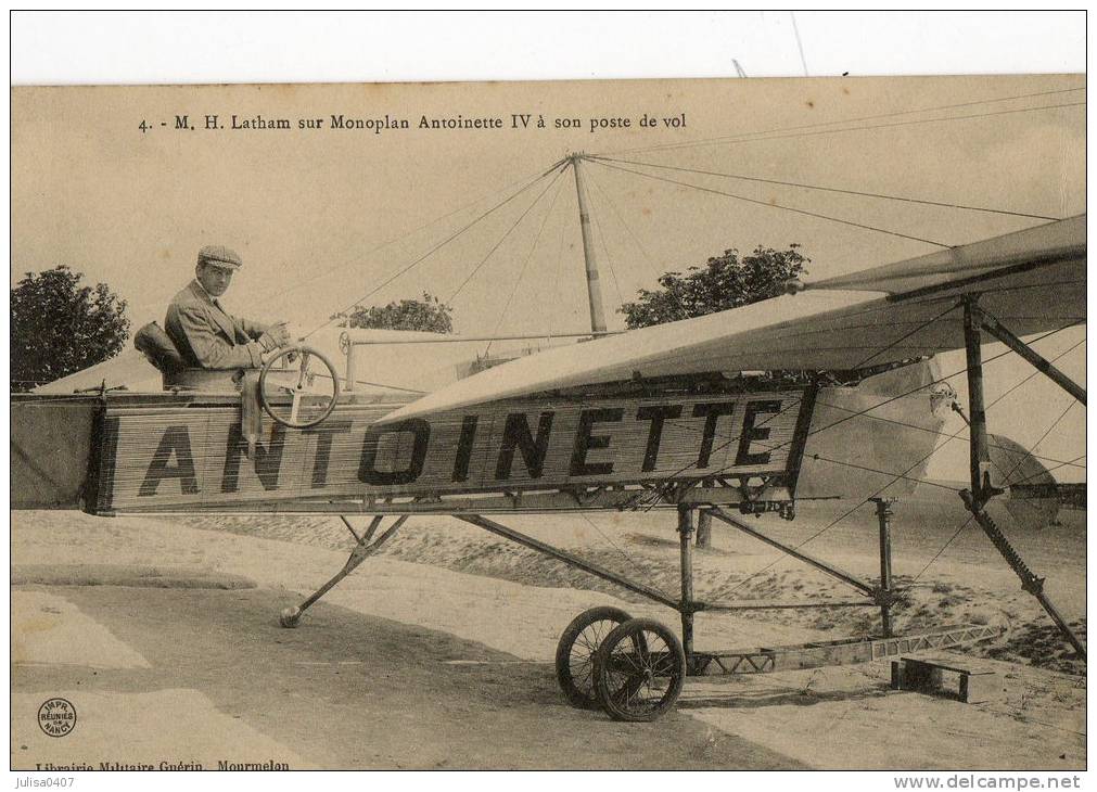 REIMS ? MOURMELON ? Aviation Aviateur Latham Avion Antoinette Gros Plan - Autres & Non Classés