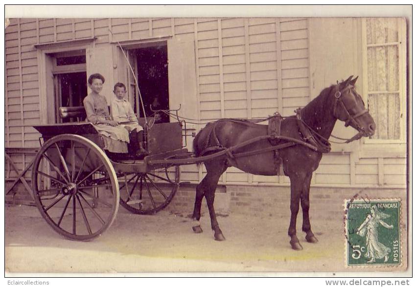 Attelage  Cheval   Carte Photo  Cachet Illisible .. A Identifier - Te Identificeren