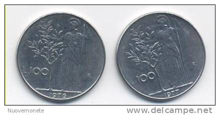 ITALIA MONETE DA 100 LIRE MINERVA 1°  1976 E 1977 - 100 Liras