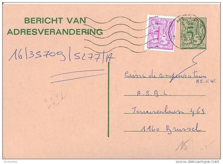 Belgique Avis De Changement D'adresse N° 22 IV N Obl. - Addr. Chang.