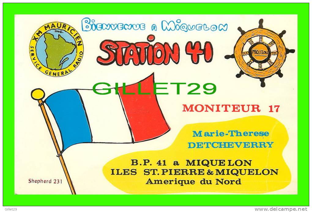 SAINT-PIERRE-ET-MIQUELON, France  - STATION 41 - MARIE-THÉRÈSE DETCHEVERRY - SHEPHERD QSL CARD - - Saint Pierre And Miquelon