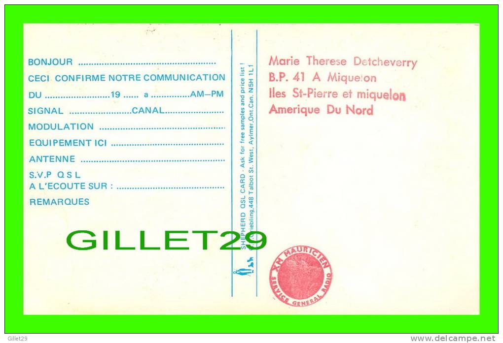 SAINT-PIERRE-ET-MIQUELON, France  - STATION 41 - MARIE-THÉRÈSE DETCHEVERRY - SHEPHERD QSL CARD - - Saint-Pierre E Miquelon