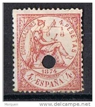 Sellos 4 Pta Carmin´intenso, Alegoria Justicia 1874, Perforado Telegrafos, Num 151aT º - Used Stamps