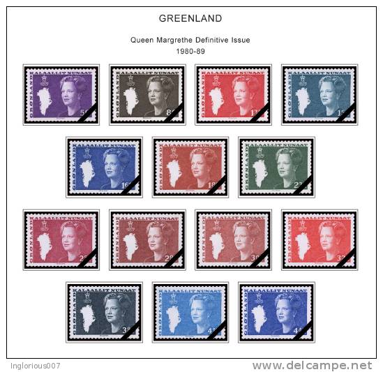 GREENLAND STAMP ALBUM PAGES 1935-2011 (103 color illustrated pages)