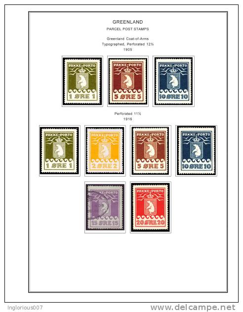 GREENLAND STAMP ALBUM PAGES 1935-2011 (103 color illustrated pages)